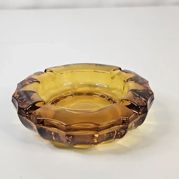 Vintage Fostoria Heavy Amber Glass 1887 Eagle Coin Cigarette Ashtray 5" - Picture 2 of 6